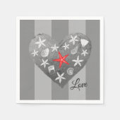 Gray Stripe Coastal Thema Seashell Starfish Herz Serviette (Vorderseite)