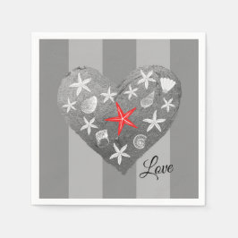 Gray Stripe Coastal Thema Seashell Starfish Herz Serviette