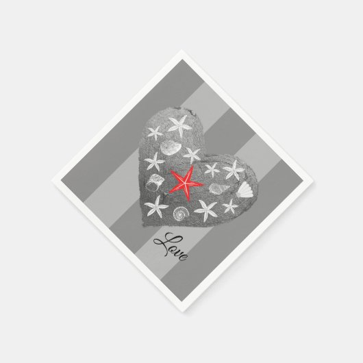 Gray Stripe Coastal Thema Seashell Starfish Herz Serviette (Ecke)