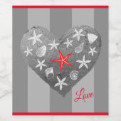 Gray Stripe Coastal Thema Seashell Starfish Herz Weinetikett (Einzelnes Label)