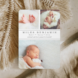 Gray Stripe   Photo Collage Birth Announcement Ankündigung