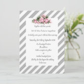Gray Stripe pink Blume Einladung Neue Hochzeit (Stehend Vorderseite)