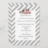 Gray Stripe pink Blume Einladung Neue Hochzeit (Vorne/Hinten)