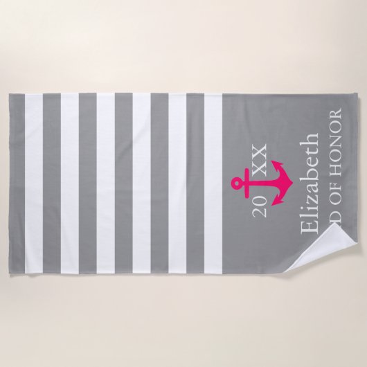 Gray Stripe Wedding Party Schönes Strandtuch (Vorderseite)