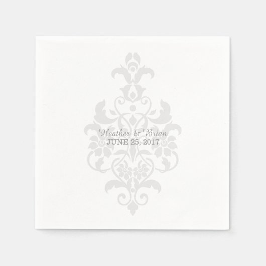 Gray Subtle Damask Paper Napkins Serviette (Vorderseite)