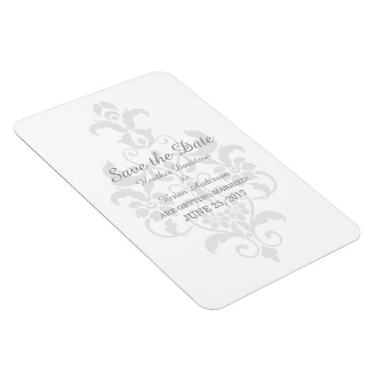 Gray Subtle Damask Save the Date Flexi Magnet (Rechte Seite)