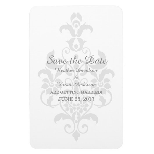Gray Subtle Damask Save the Date Flexi Magnet (Vertikal)