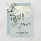 GRAY SUBTLE IVORY WHITE FLORAL BUNCH SAVE THE DATE ANKÜNDIGUNGSPOSTKARTE (Vorne/Hinten)