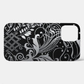 Gray SwirbelDamask Muster auf schwarz Case-Mate iPhone Hülle (Rückseite (Horizontal))