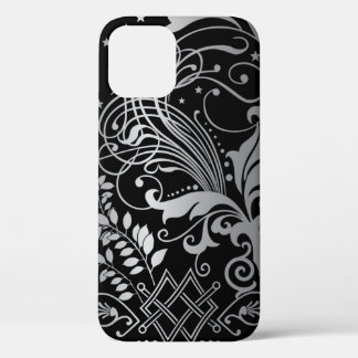 Gray SwirbelDamask Muster auf schwarz Case-Mate iPhone Hülle