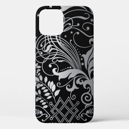Gray SwirbelDamask Muster auf schwarz Case-Mate iPhone Hülle (Rückseite)