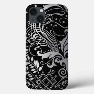 Gray SwirbelDamask Muster auf schwarz Case-Mate iPhone Hülle