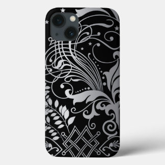 Gray SwirbelDamask Muster auf schwarz Case-Mate iPhone Hülle