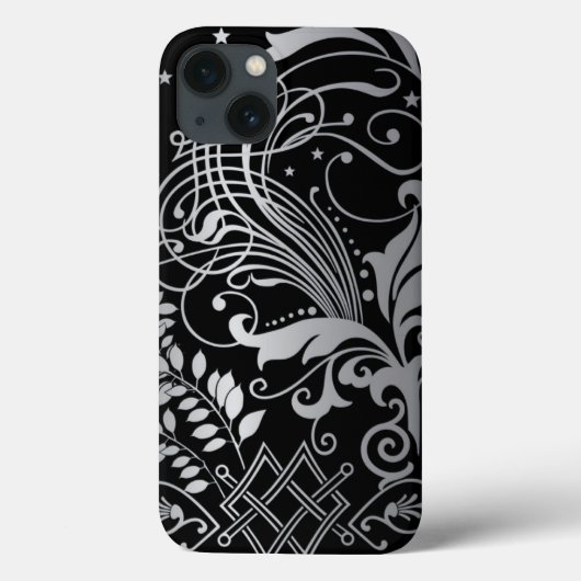 Gray SwirbelDamask Muster auf schwarz Case-Mate iPhone Hülle (Rückseite)