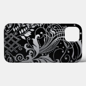 Gray SwirbelDamask Muster auf schwarz Case-Mate iPhone Hülle (Rückseite (Horizontal))