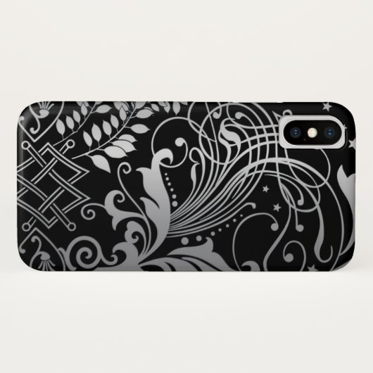 Gray SwirbelDamask Muster auf schwarz Case-Mate iPhone Hülle (Rückseite (Horizontal))