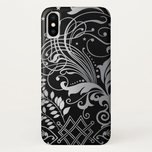 Gray SwirbelDamask Muster auf schwarz Case-Mate iPhone Hülle (Rückseite)