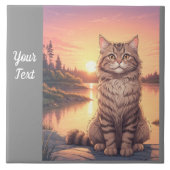 Gray Tabby Cat am See Fliese (Vorderseite)