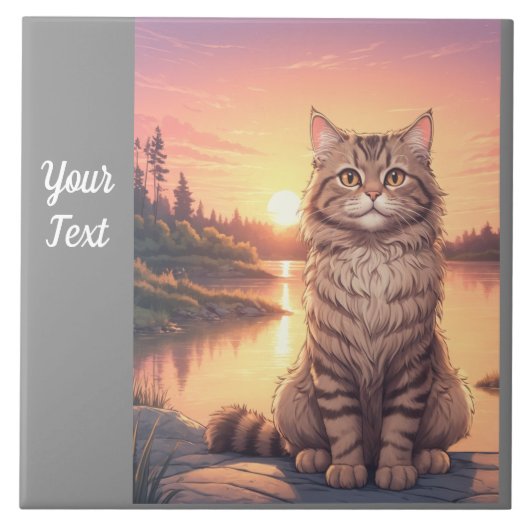 Gray Tabby Cat am See Fliese (Vorderseite)