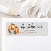 Gray Tabby Cat and Pumpkin Fall Address Label (Insitu)