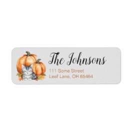Gray Tabby Cat and Pumpkin Fall Address Label