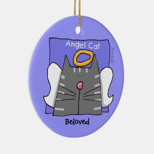 Gray Tabby Cat Angel Personalize Keramik Ornament (Rechts)
