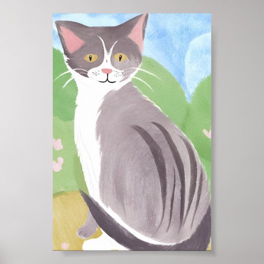 Gray Tabby Cat | Aquarellmalerei Poster (Vorne)
