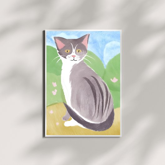 Gray Tabby Cat | Aquarellmalerei Poster