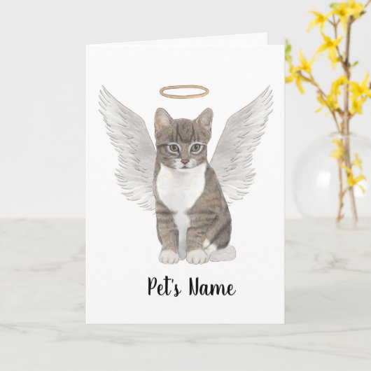 Gray Tabby Cat Beileid Memorial Karte (Gelbe Blume)