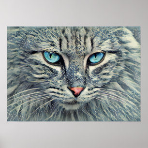 Gray Tabby Cat-Blue Eyes Poster