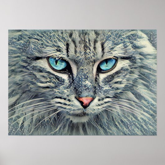 Gray Tabby Cat-Blue Eyes Poster (Vorne)