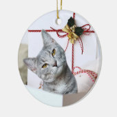 Gray Tabby Cat Christmas Keramik Ornament (Links)