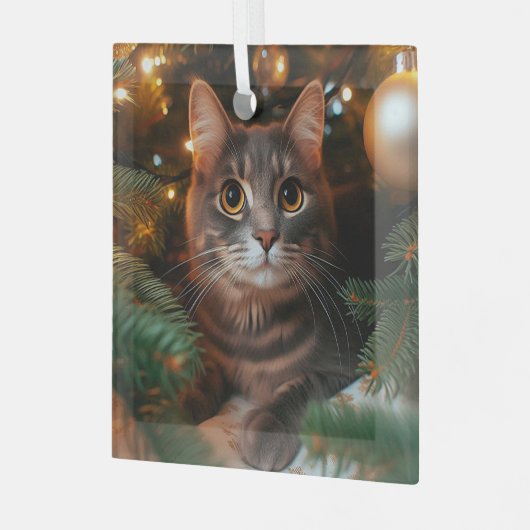 Gray Tabby Cat Glass Ornament (Vorderseite links)