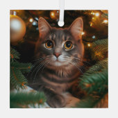Gray Tabby Cat Glass Ornament (Rückseite)