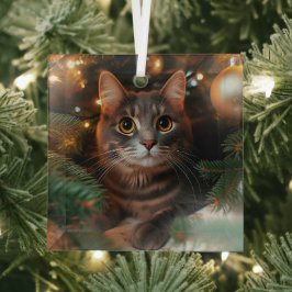 Gray Tabby Cat Glass Ornament
