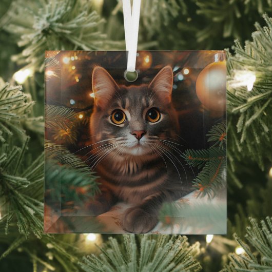 Gray Tabby Cat Glass Ornament Aus Glas (Insitu)