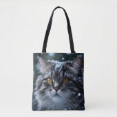 Gray Tabby Cat in Snowstorm Tasche (Vorderseite)