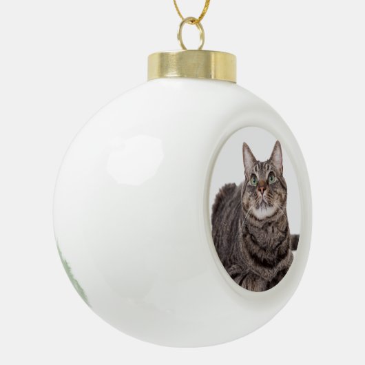 Gray Tabby Cat Keramik Kugel-Ornament (Links)