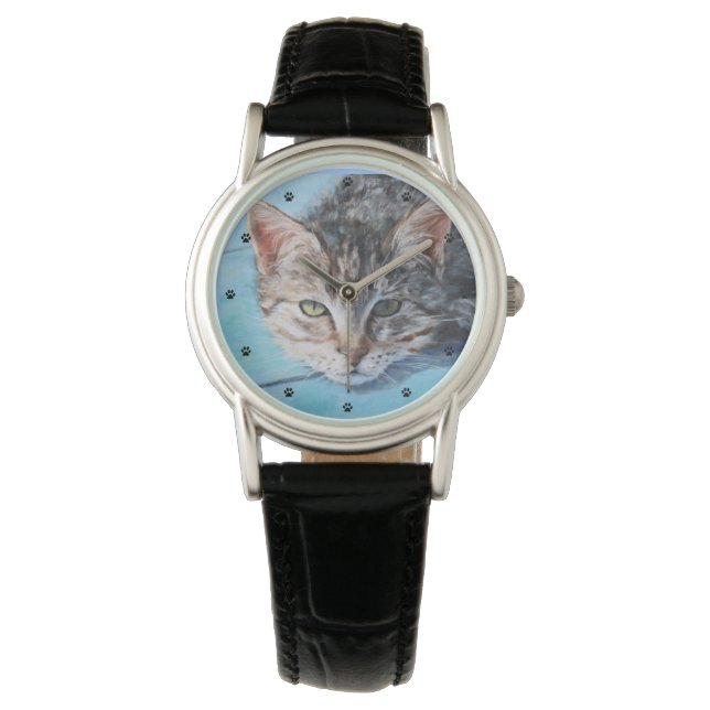 Gray Tabby Cat Kunsthandwerk Armbanduhr (Vorderseite)