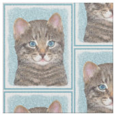 Gray Tabby Cat Malerei - Niedliche Original Katze Stoff (Nahaufnahme)