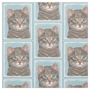 Gray Tabby Cat Malerei - Niedliche Original Katze Stoff