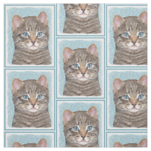 Gray Tabby Cat Malerei - Niedliche Original Katze Stoff (Muster)