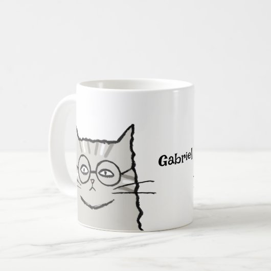 Gray Tabby Cat mit Brille Cat Lover individuelle N Kaffeetasse (Vorderseite Links)