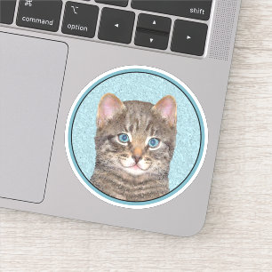 Gray Tabby Cat Painting - Niedliche Original Cat A Aufkleber