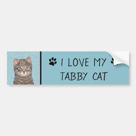 Gray Tabby Cat Painting - Niedliche Original Cat A Autoaufkleber (Vorne)