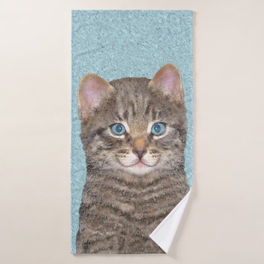 Gray Tabby Cat Painting - Niedliche Original Cat A Badhandtuch Set (Badehandtuch)