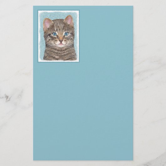 Gray Tabby Cat Painting - Niedliche Original Cat A Briefpapier (Vorderseite)