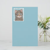 Gray Tabby Cat Painting - Niedliche Original Cat A Briefpapier (Stehend Vorderseite)