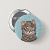 Gray Tabby Cat Painting - Niedliche Original Cat A Button (Vorne & Hinten)