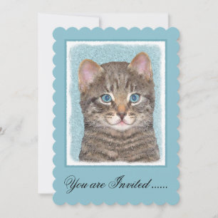 Gray Tabby Cat Painting - Niedliche Original Cat A Einladung